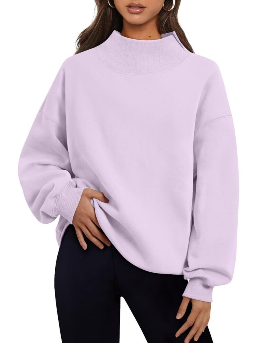 Chic Women's Oversized Mock Neck Sweatshirt - Trendy Fall Pullover Outfit